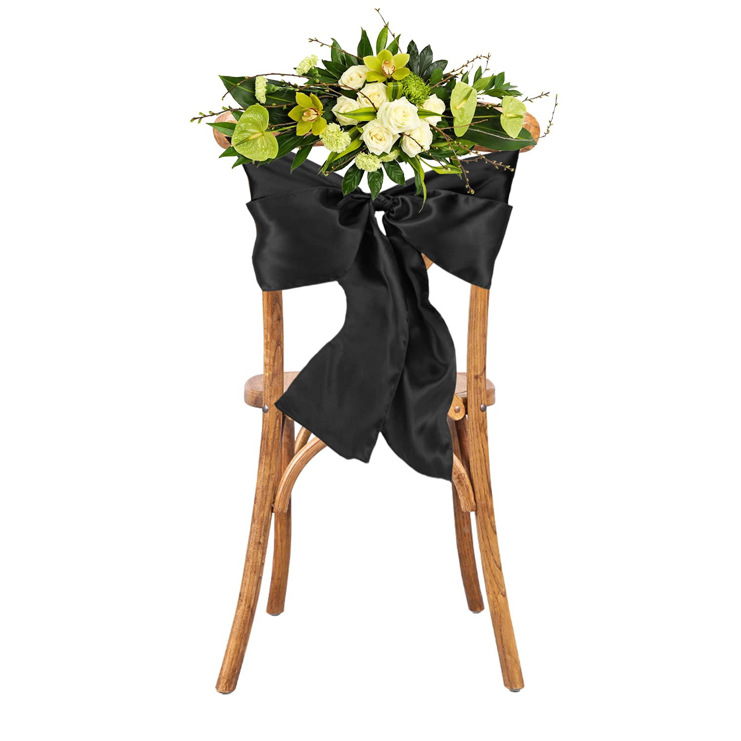 WedDecor Czarna satynowa wstążka z szarfą pełniejsza kokarda na ślub ślub urodziny zaręczyny przyjęcie przyjęcie bankietowe wydarzenie dekoracja krzesła do jadalni - 18 x 274 cm - 100 szt