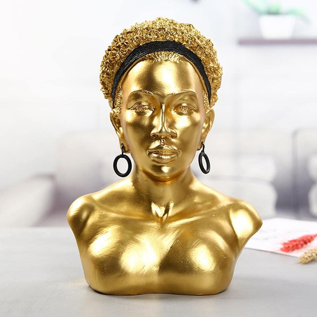 jojomis African Woman Bust Art Sculpture Figurine Statue Home Decor,Gold Afro Hair,18.5x13x25cm 18x12.5x24.5cm