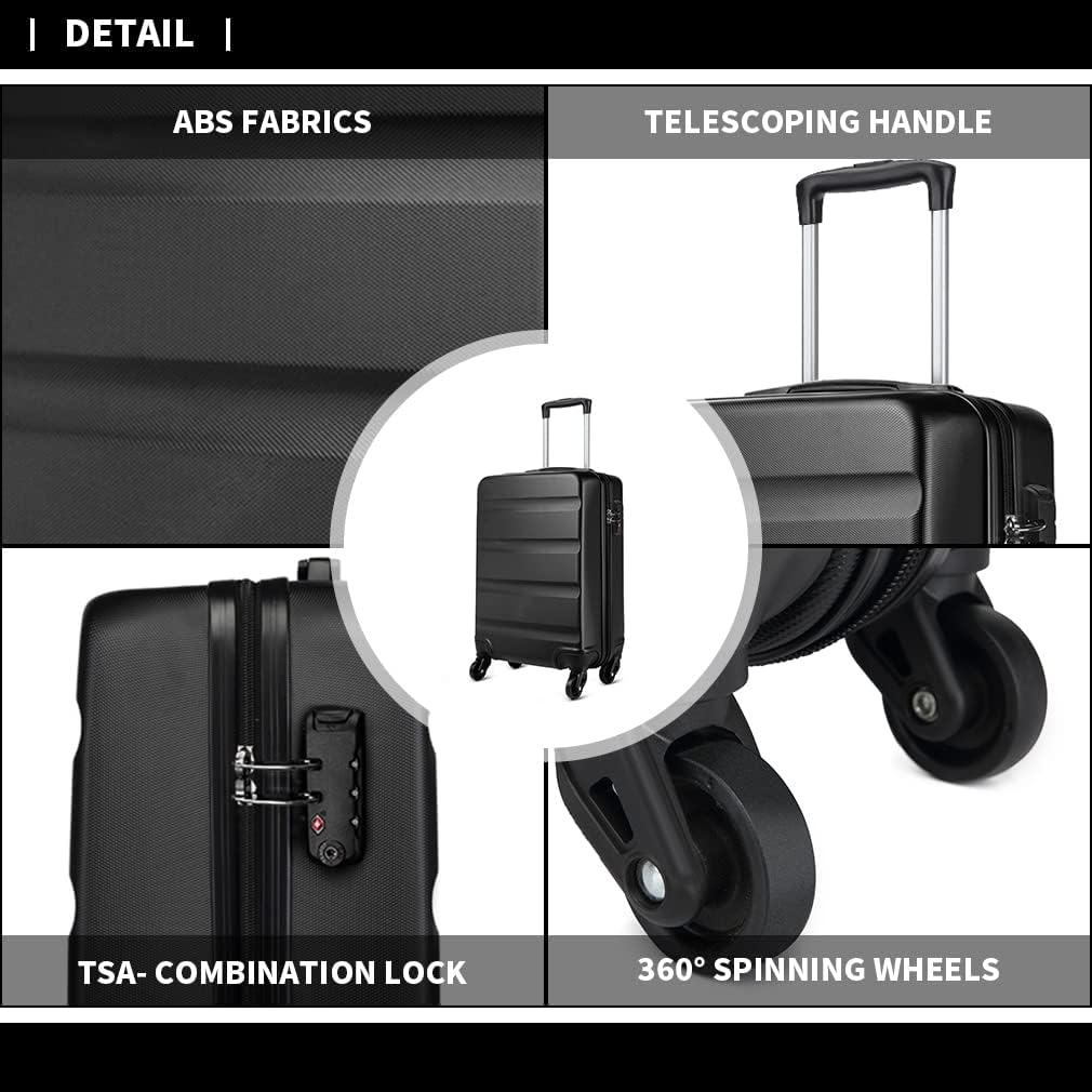 KONO Handgepäck Koffer Leicht Reisekoffer mit Rollen und TSA Schloss, Klein Koffer Trolley Handgepäck Flugzeug 55x38x20cm