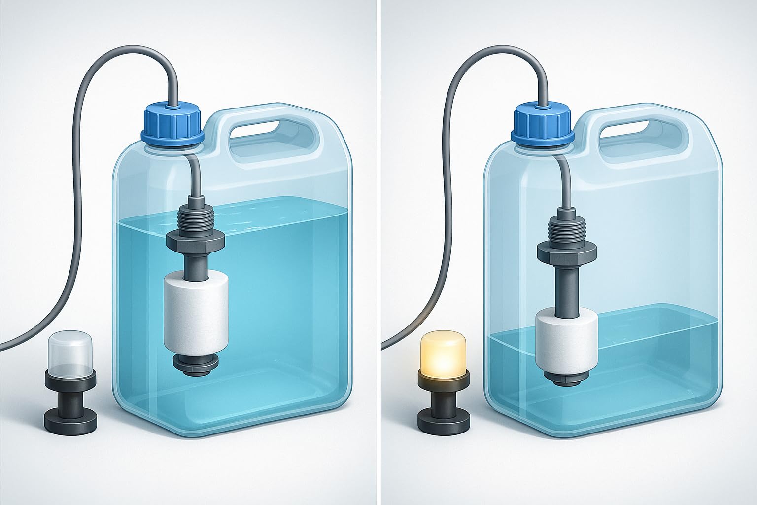 Schwimmerschalter/Wasserstandssensor zur Füllstandsüberwachung, Gewindegrößen PG7; G1/4"; G1/8"; mit 2,5m PVC-Kabel, umkehrbare Schaltfunktion NC/NO