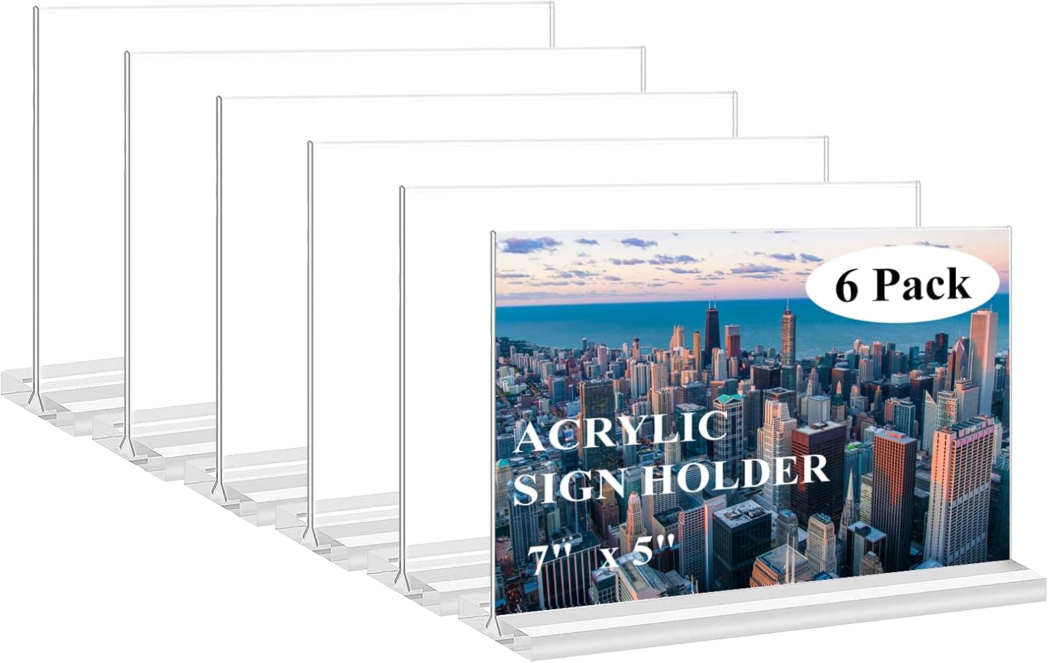 Acrylic Sign Holder 5x7 Inches, 6 Pack, Clear Table Display Sign Stand, Horizontal