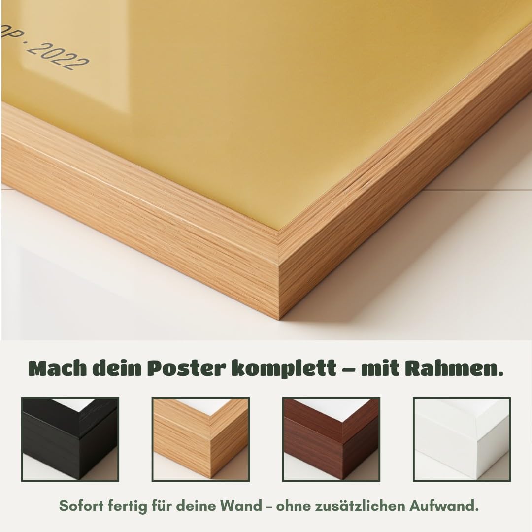 MJ-GRAPHICS® Poster Brabus Kunstdruck Auto 900 Rocket Wandbild sportlich Bilder dunkelgelb Schwarz Deko Büro modern A2 mit braunem Rahmen