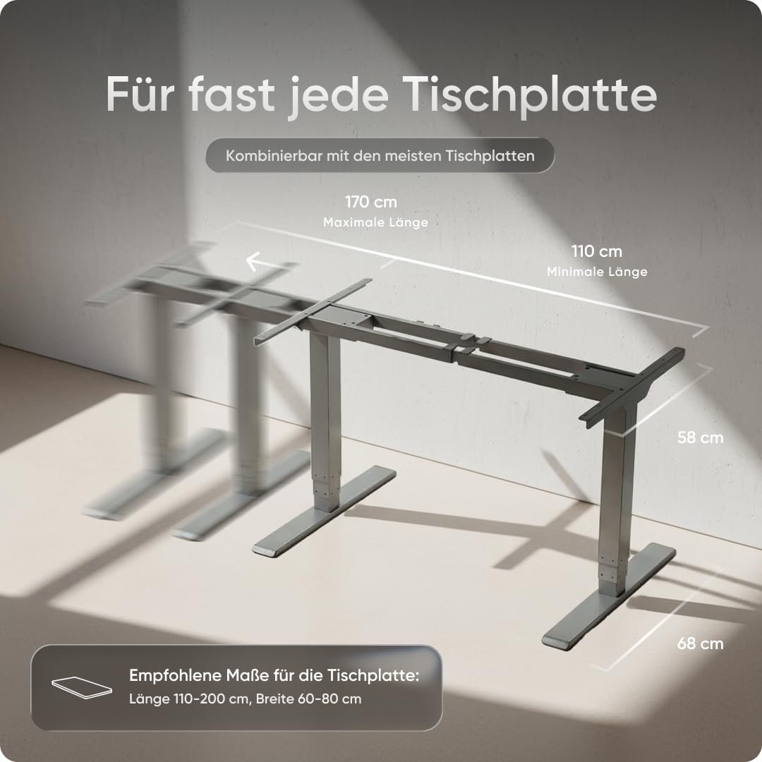 PRO Plus Elektrisch höhenverstellbarer Schreibtisch - Ergonomischer Stehpult mit Memoryfunktion Kollisionschutz (Graues Gestell, Mahagoni Tischplatte, 200 x 80 cm)