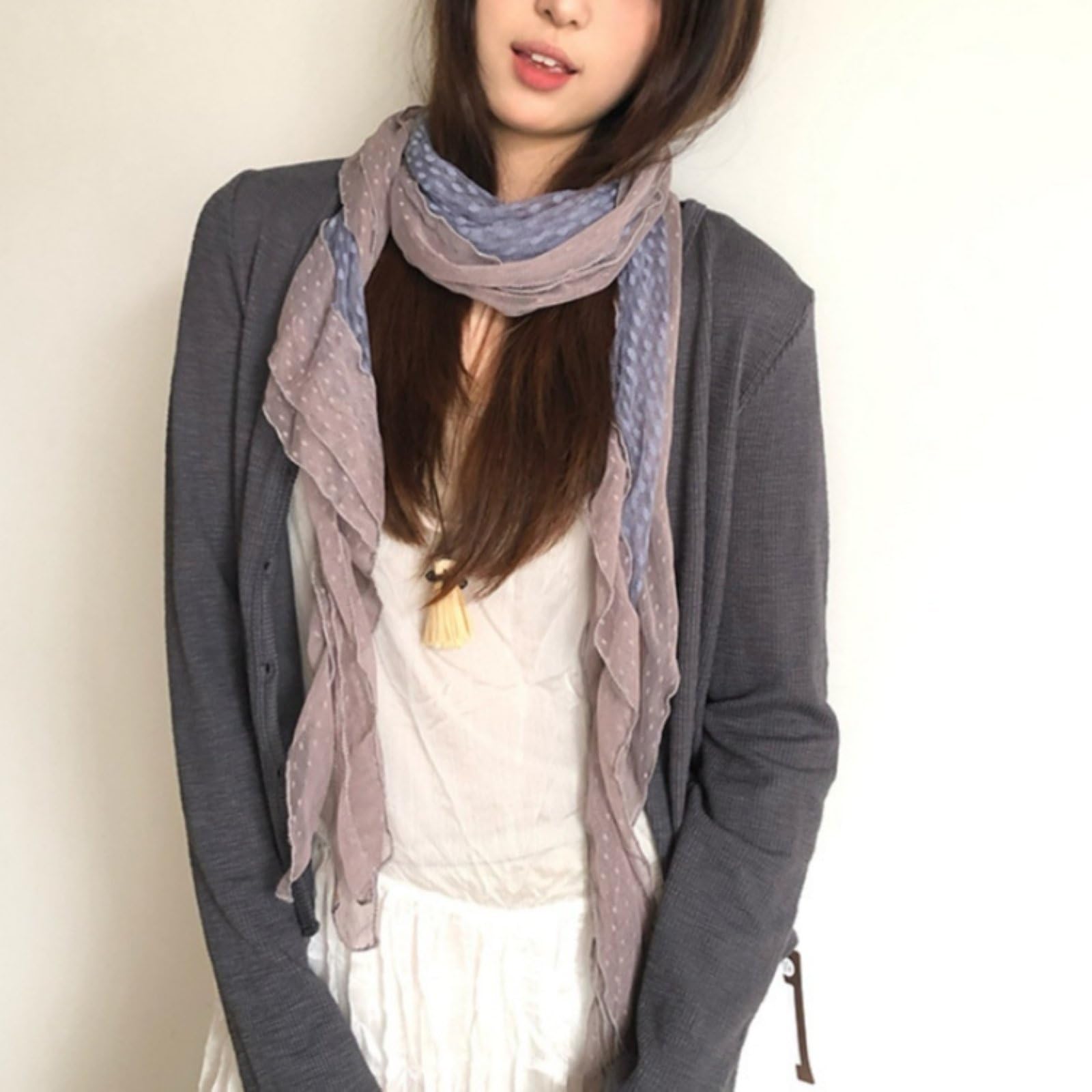 Sciarpa Lunga Irregolare Vintage Da Donna Leggera Alla Moda A Pois Patchwork