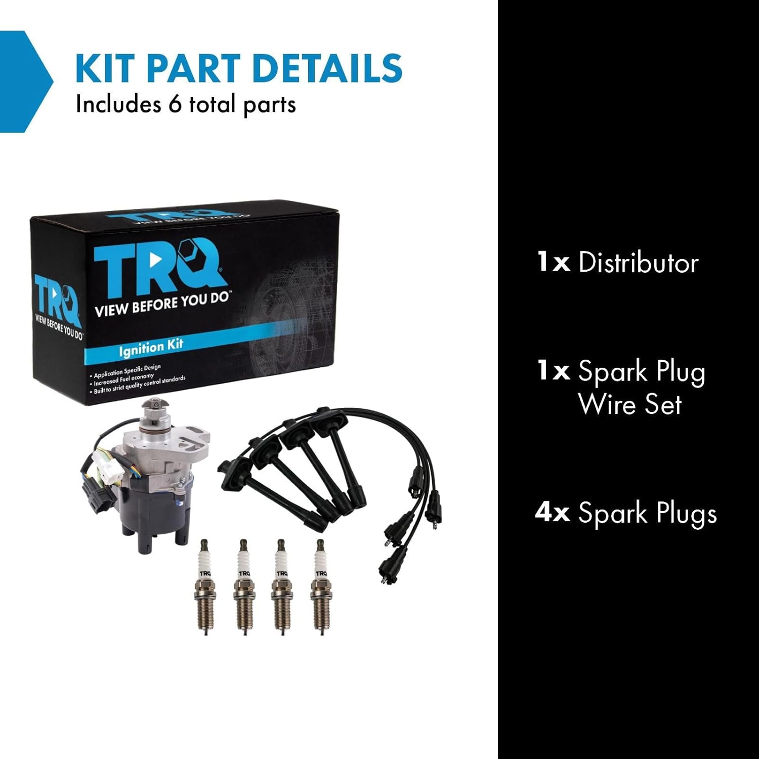 TRQ Ignition Coil and Spark Plug Kit 6 Piece Distributor Spark Plug Wires Compatible with 1993-1995 Geo Prizm