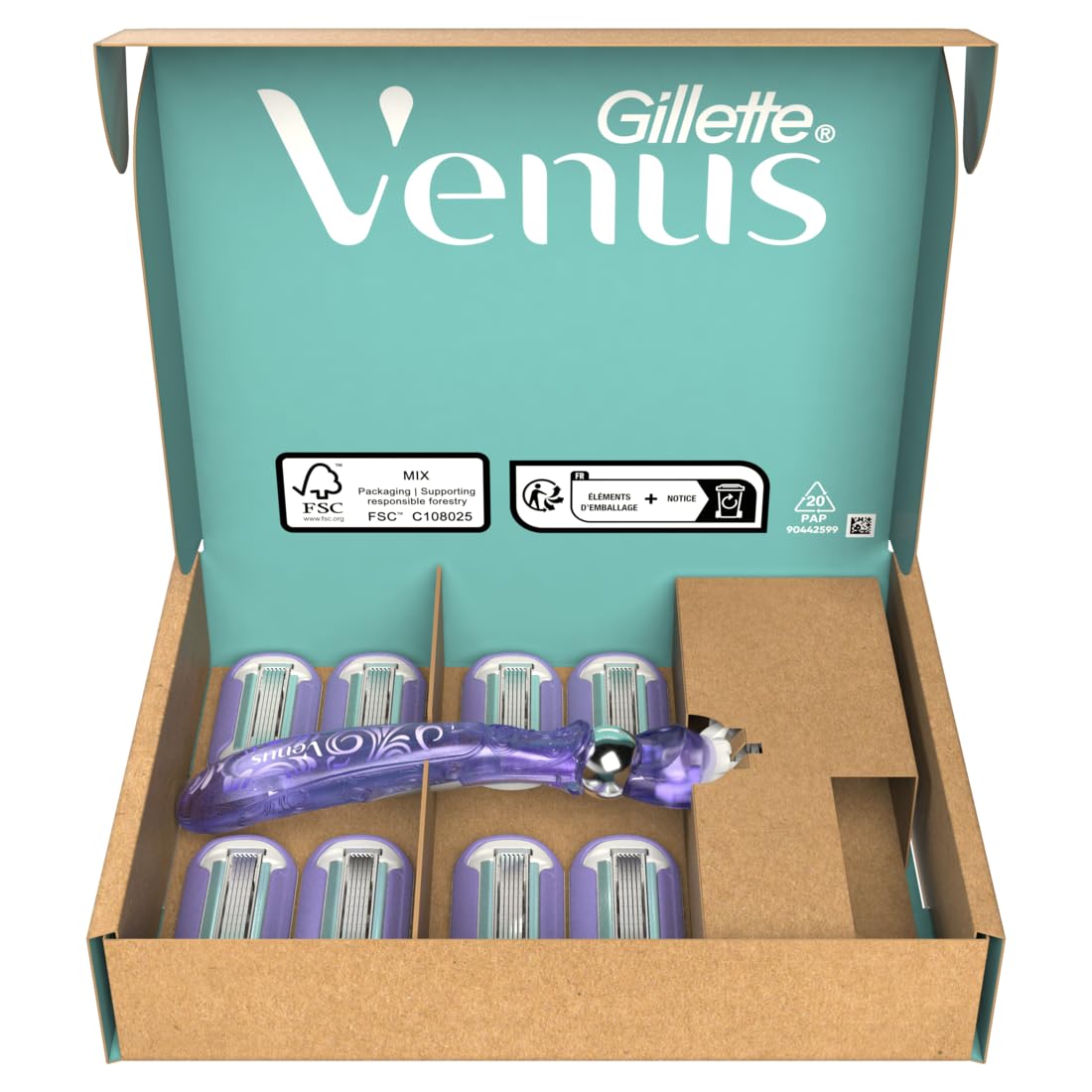 Gillette Venus Deluxe damski smooth wir, 1 uchwyt i 9 wymiennych lampek damskich (5 ostrzy), technologia FlexiBall, optymalne golenie, pomysł na prezent