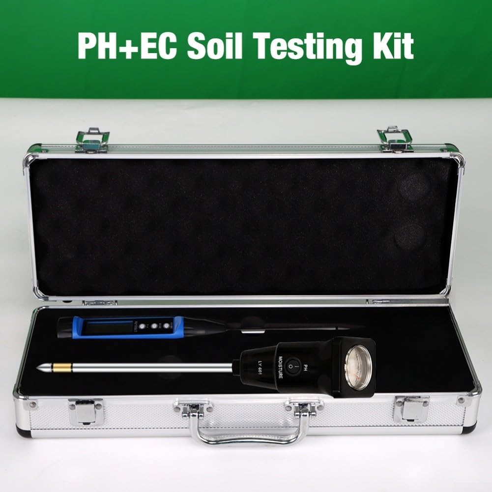 Kit de probador de suelo digital de pH con medidor de conductividad para granja, jardín, agricultura, rango alto, bajo, calibración automática, pantalla LCD, sonda de metal, paquete de dos