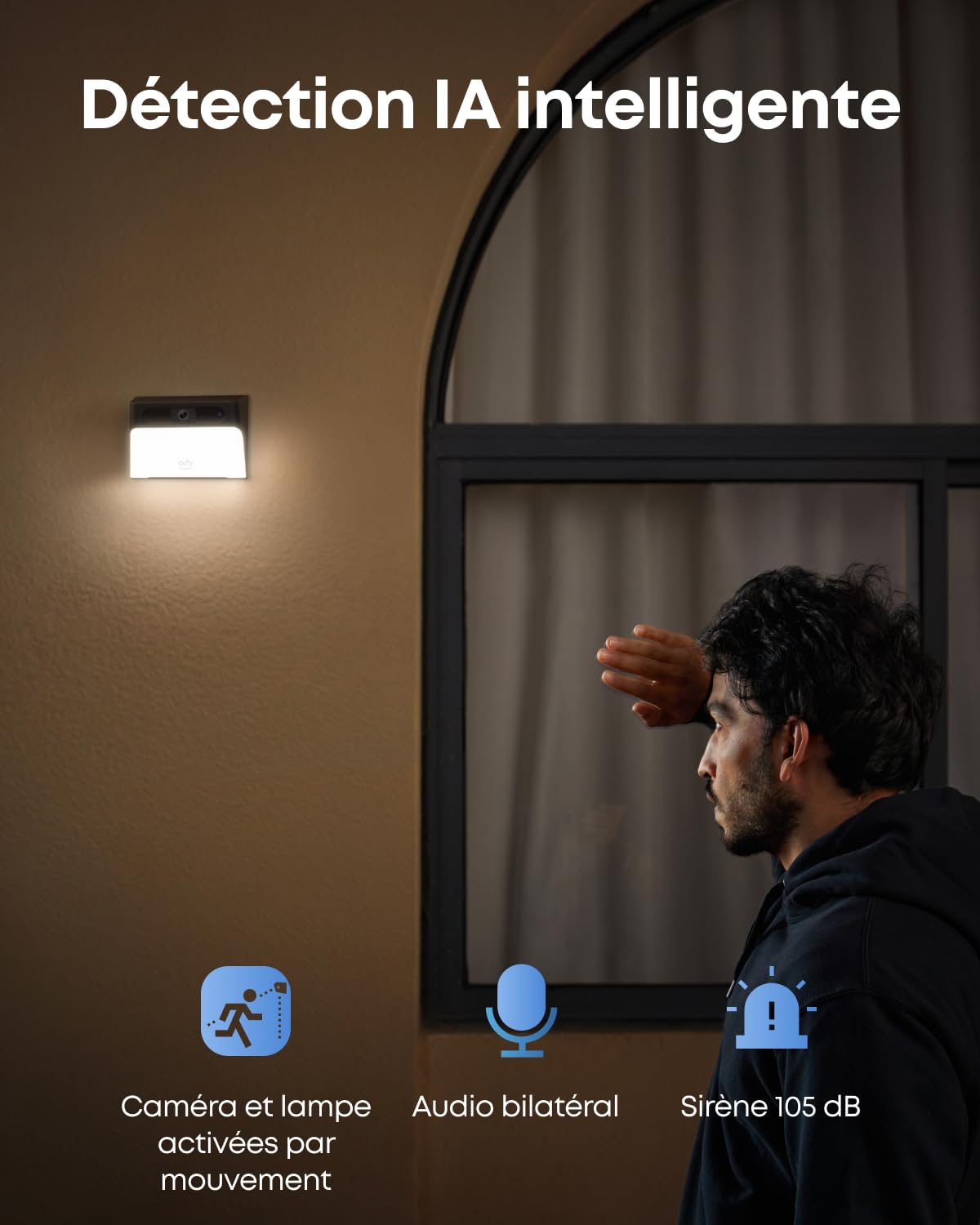 eufy Security Solar Wall Light Cam S120, caméra de sécurité Solaire, extérieure sans Fil, Alimentation permanente, éclairage activé par Le Mouvement, IA, IP65, projecteur, sans Frais