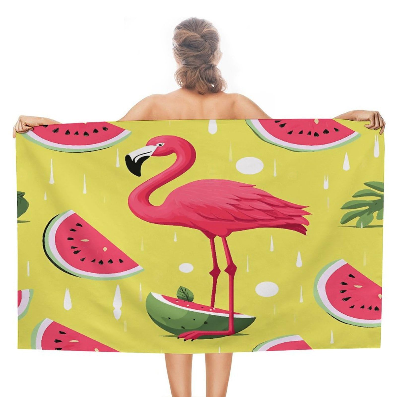 FekiLoot Pink Flamingo and Watermelon Beach Towel Absorbent & Quick Dry Pool Towels 31 X 51 Inches Extra Large Sandfree Beach Blanket Towels Soft Lightweight Travel Towel for Swim Yoga Camping