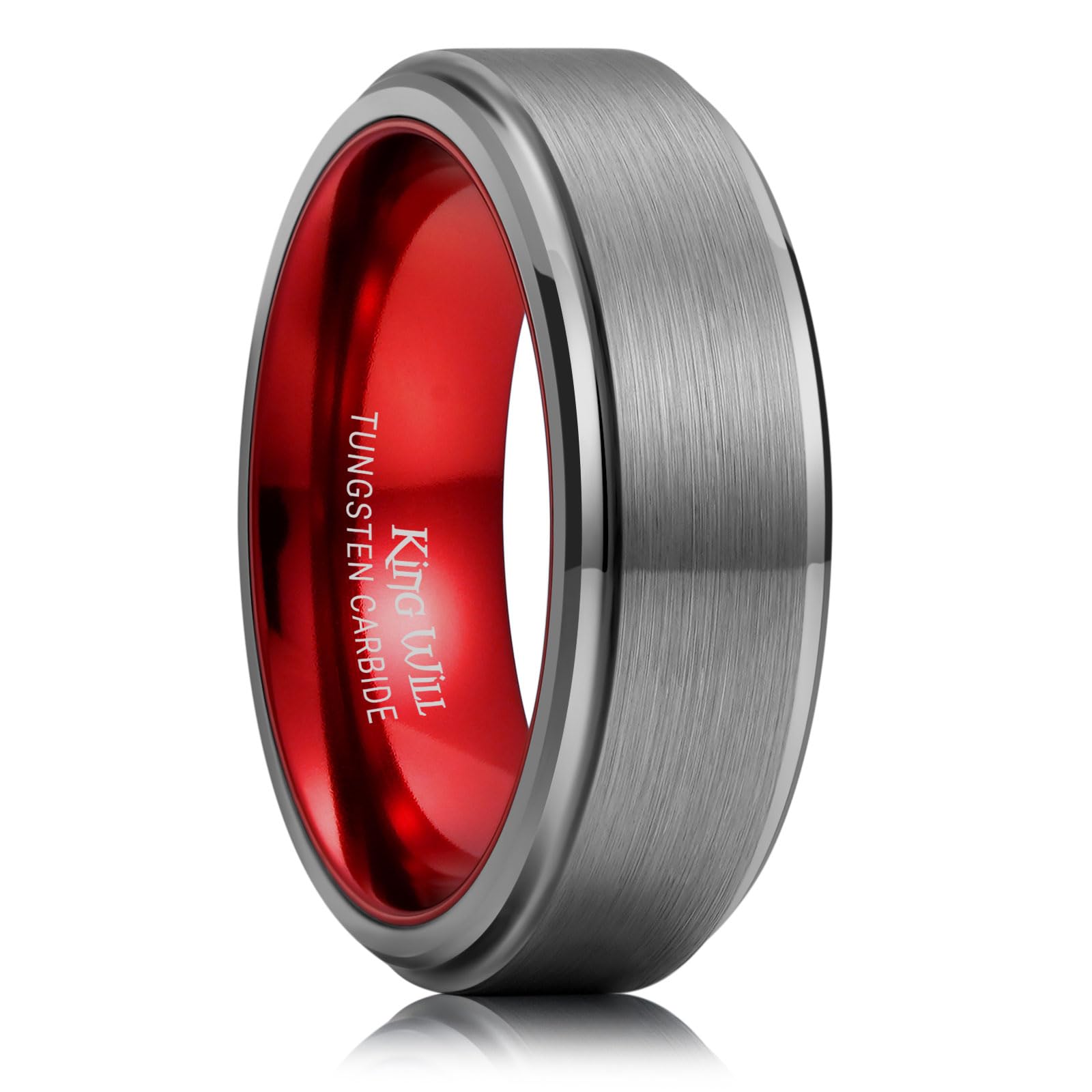 King Will Mens Brushed Wedding Band, Two Tone Matte Step Edges/Pipe Cut, Tungsten Carbide Anniversary Promise Rings Comfort Fit