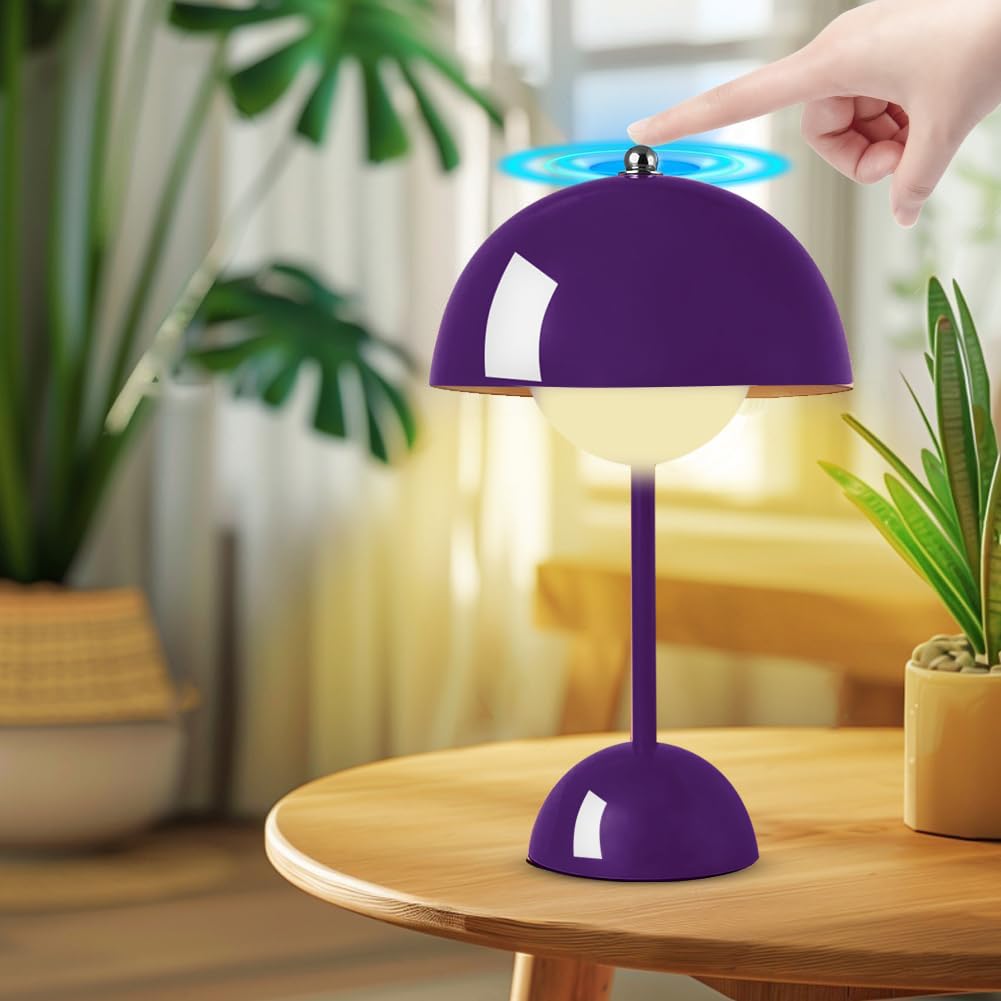 DASIAUTOEM Paddenstoellampen, LED-Batterij Tafellamp, Draadloos, 3000-6000K, Modern, Oplaadbaar, Touch Dimbaar, Macaron-Lamp Met 3 Helderheidsmodi, Retro Bedlampje (Rode Wijn
