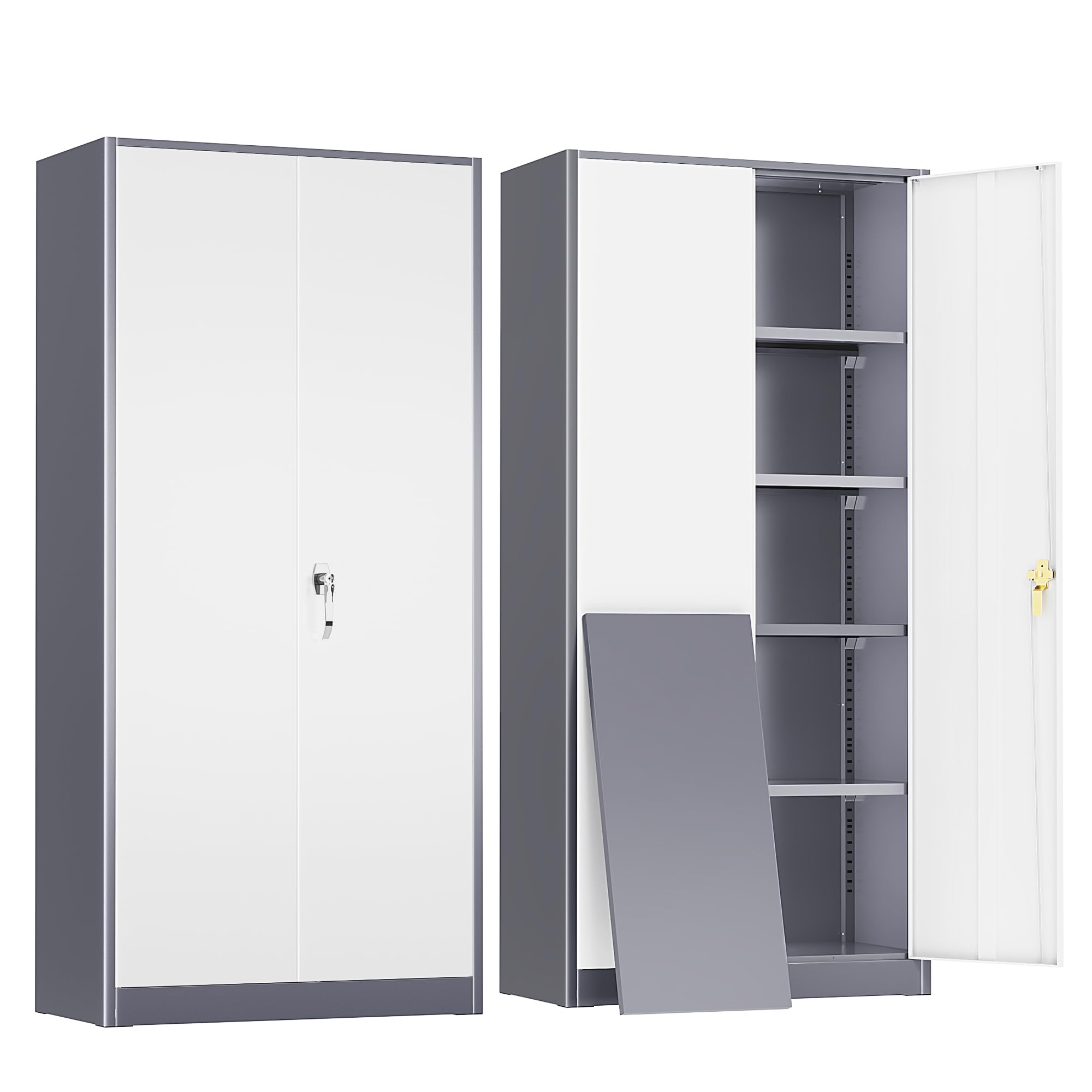 SUNCROWN Metal Storage Cabinets with Lock, Tool Cabinet, 72" Locking Steel Storage, Tall Locker Organizer Garage Cabinets with 2 Doors and 4 Shelves