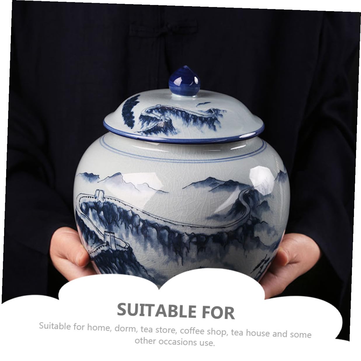 COLLBATH Keramik Vorratsdose im Chinesischen Vintage Stil mit Dicht Schließendem Deckel zur Aufbewahrung von Tee und Nüssen für Zuhause oder Teehaus