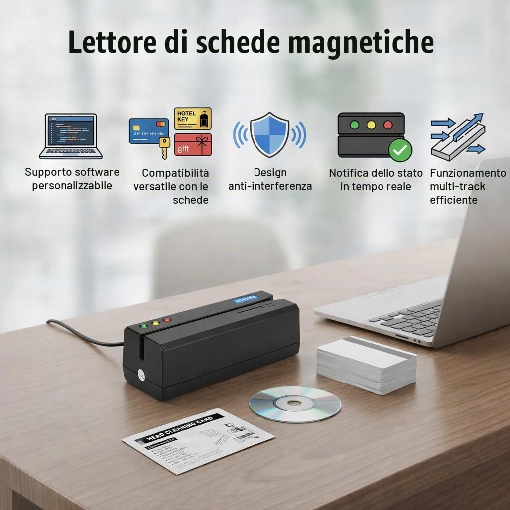 MSR605X Lettore di Carte a Banda Magnetica Encoder a Scorrimento USB 3 Tracce Lettura Scrittura Traccia 1 2 3 con Indicatore LED Cicalino