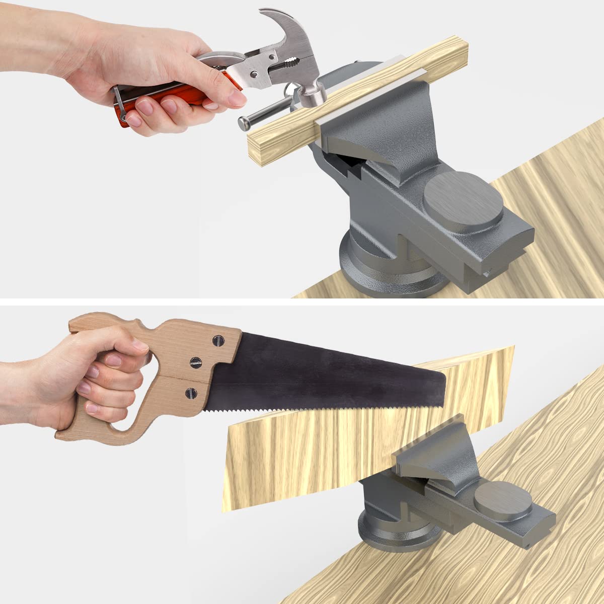 Housolution Tornillo de Banco Mordazas Universal 70 mm, 360° Grado Abrazadera de Banco de Base Giratorio Multiángulo, Herramientos Portátil Hogar de Reparación con Agarre para Mesa, Carpintería - Gris