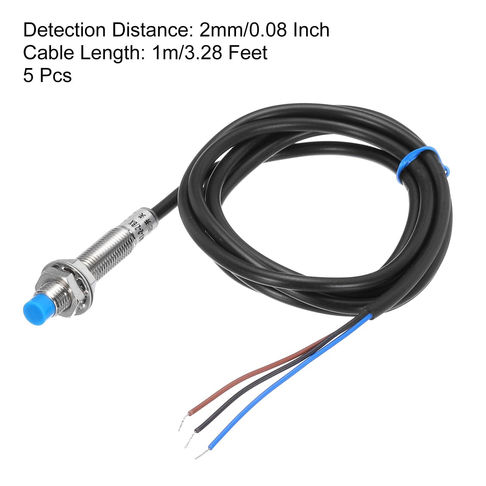 QUARKZMAN M8 Annäherungssensor Induktiver Näherungsschalter NO Normalerweise Offen NPN 2mm Erkennungsabstand DC 6-36V LJ8A3-2-Z/BX 1m 5Stk