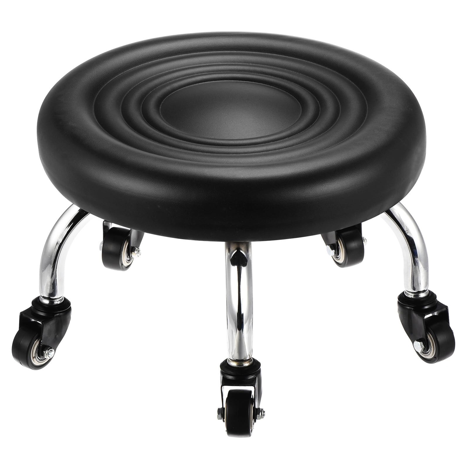 PATIKIL Low Rolling Stool with Wheels PU Leather Low Roller Seat Chair for Home Office Garage Shop, Black