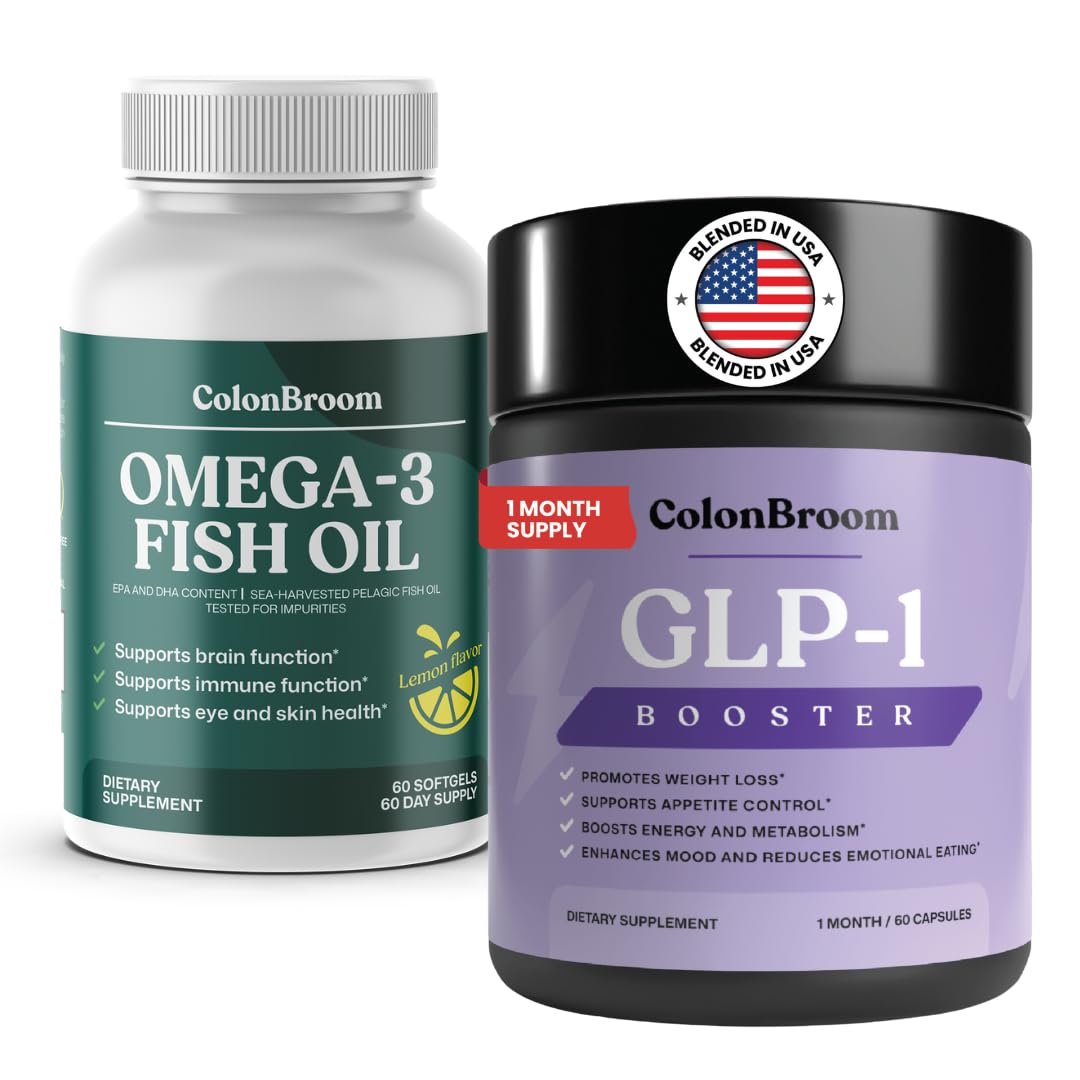 Amazon.com: ColonBroom GLP-1 Weight Management Supplement for Women & Men  (60 Capsules) + Omega 3 Fish Oil 2640 mg (60 Softgels), Lemon Flavor