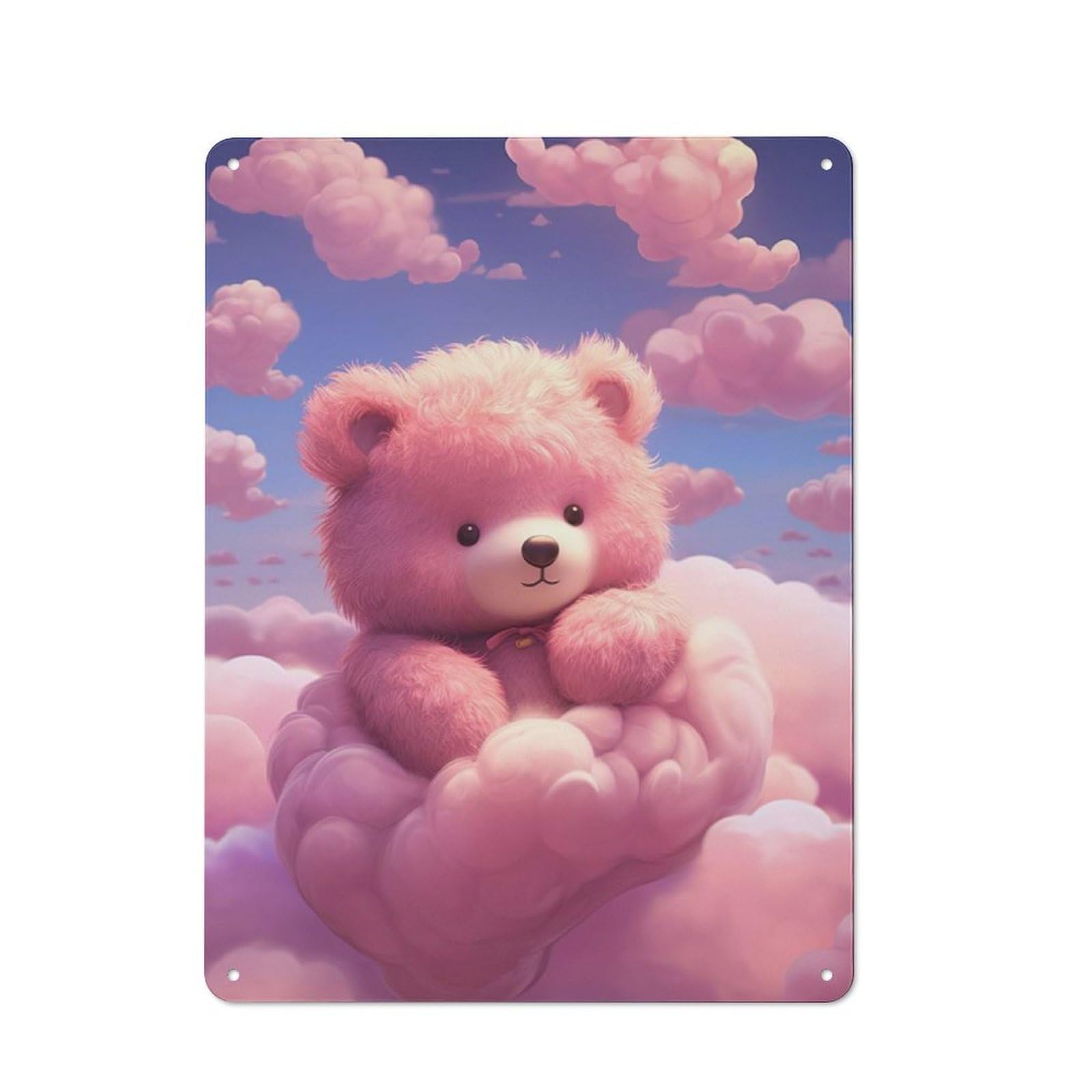 Rustic Tin Wall Sign 40x30cm Featuring Teddy In Dreamland, Bistro Wall Plaque for Restaurant, Kitchen, Counter Or Breakfast Nook
