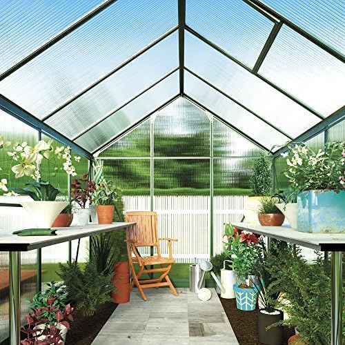 Polycarbonate Greenhouse Large Walk-in Garden Growhouse, Rust-proof Frame, Sliding Door & Supported Twin Wall Panels with Steel Base 6x8 (Standard Green)