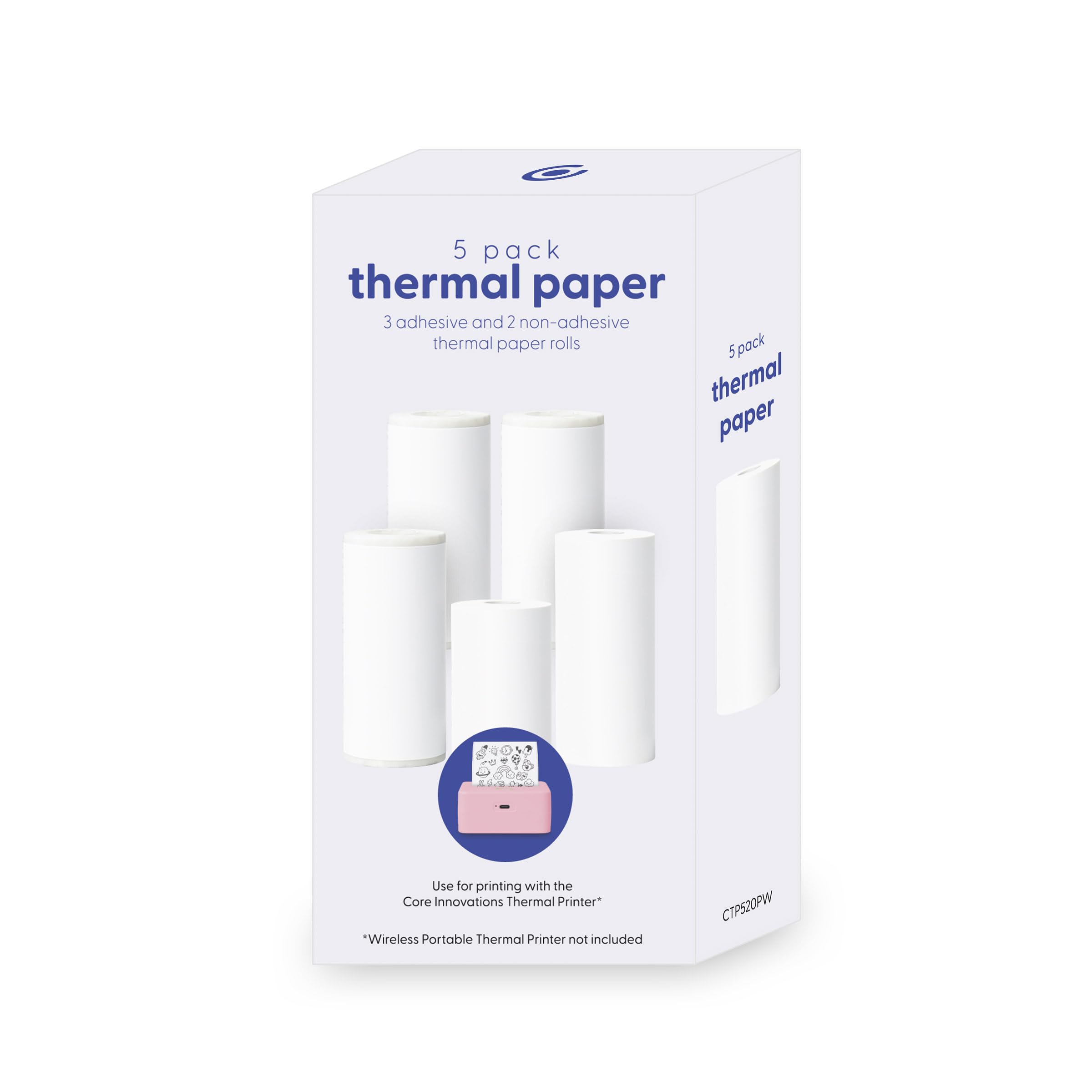 Core Innovations Thermal Printer Paper & Sticker Bundle, (3) Adhesive & (2) Paper Rolls for Photos, Labels & Stickers, White (5 Rolls)-image-15