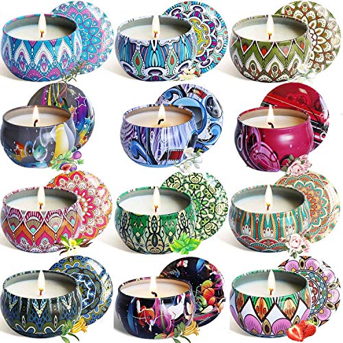 Relax Deep Sleep Scented Candles, Lemon, Fig, Lavender, Spring Fresh,Rose ，Jasmine，Vanilla，Bergamot,Strawberry, Peppermint, Rosemary, Gardenia,Natural Soy Wax Portable Travel Tin Fragrance,-12 Pack