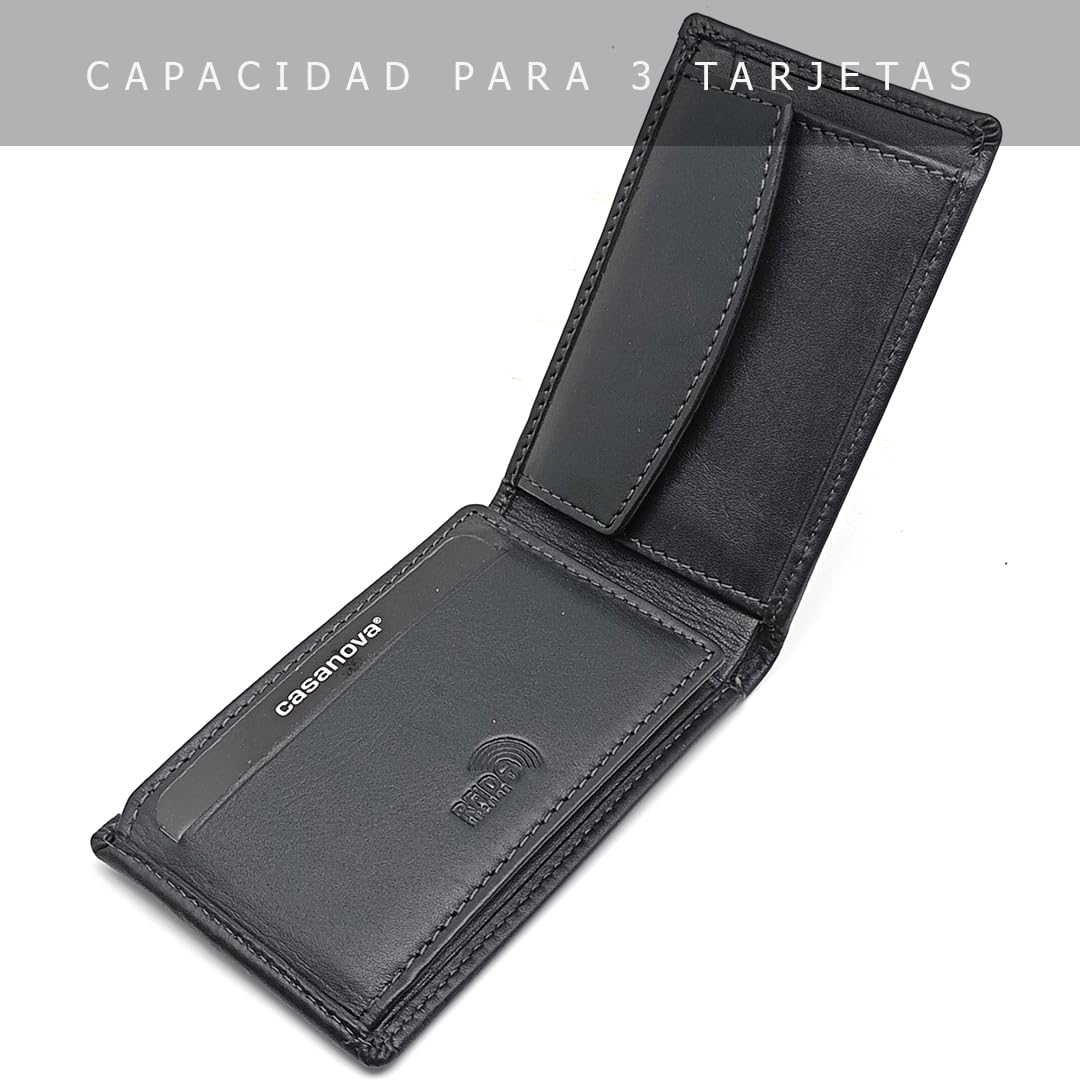 Mini Cartera Hombre Piel Americana CON Monedero - RFID - 1007 Negro
