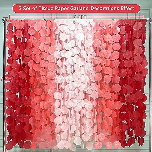 Image of 192 Ft Red Party Decorations Ombre Red Polka Dot Backdrop Streamer Tissue Paper Circle Dots Hanging Garland for Birthday Graduation Engagement Wedding Anniversary Valentines Holiday Hen Party Supplies