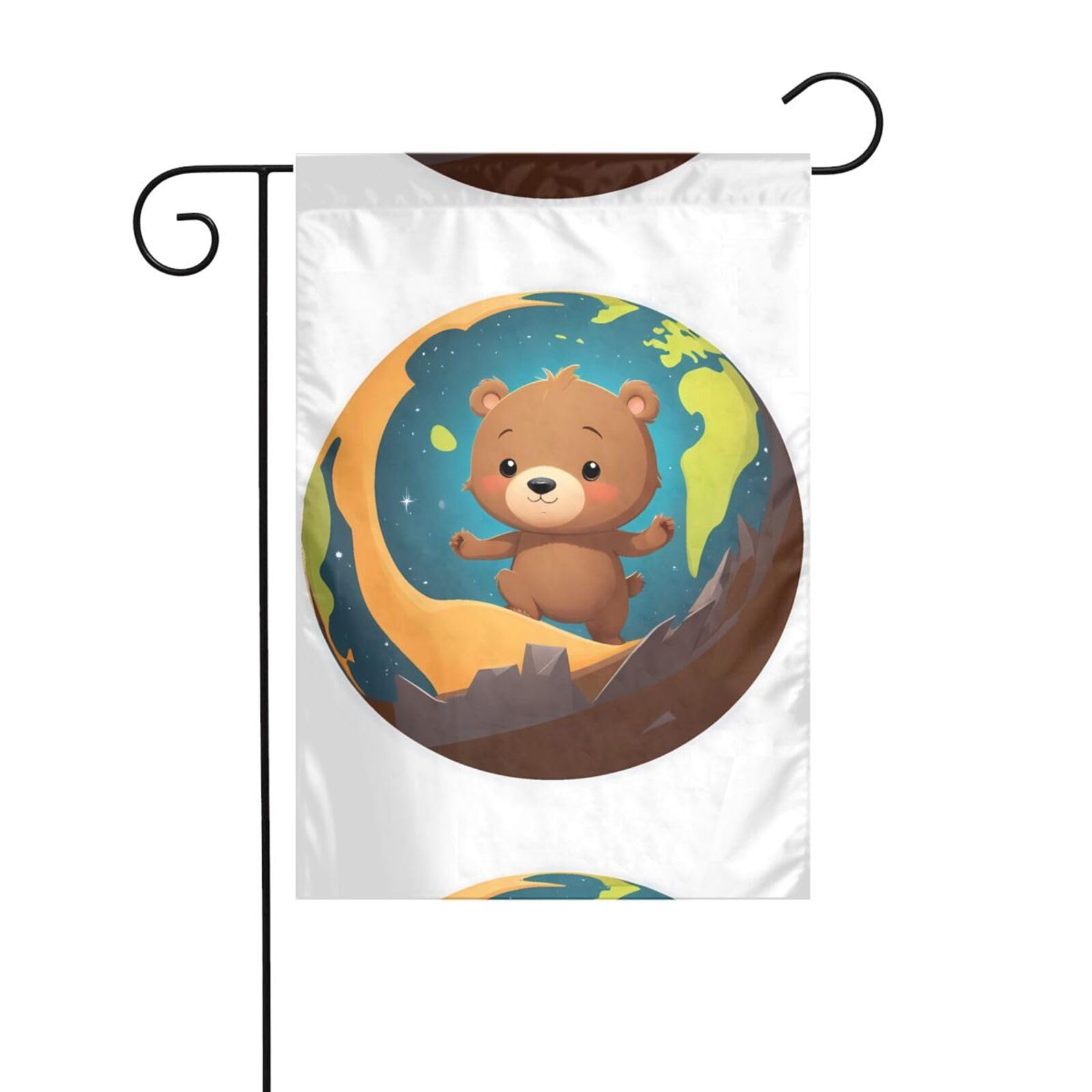 The little bear on the planet Prints Garden Flags 12x18in for Yard Decoration with 3cm Pole Position Width (Flag Only, No Flagpole Included)