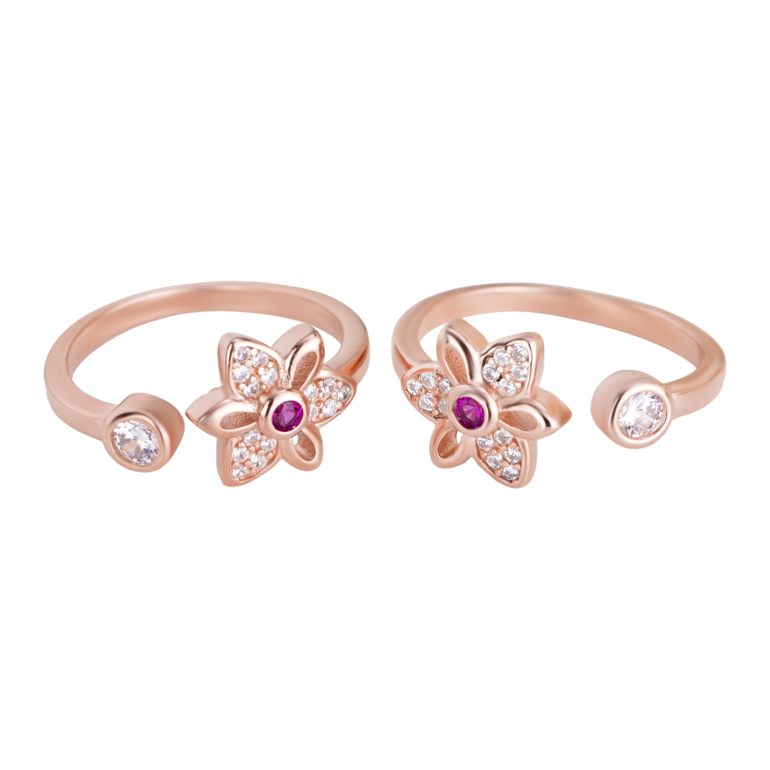 zavya 925 Sterling Silver Cubic Zirconia Studded Floral Rose Gold Plated Toe Ring | Gift for Women and Girls | With Certificate of Authenticity and 925 Hallmark-picture-34