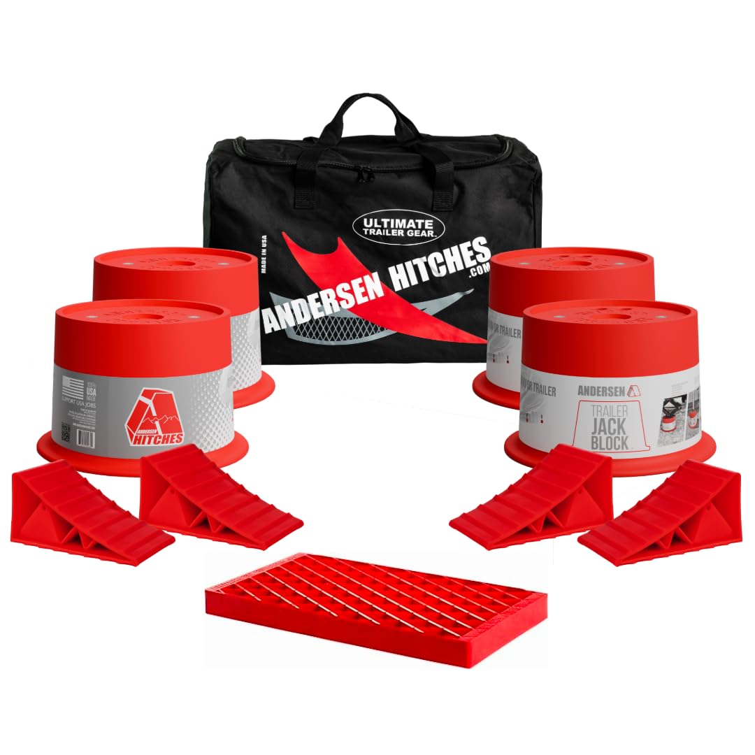 Andersen Hitches | 3602 | RV Accessories | Auto-Level Stabilizing Kit- Duffel Bag with 9-pc Kit with Trailer Jack Blocks for 5th Wheel RV's | Towing Trailer RV Camper Accessories