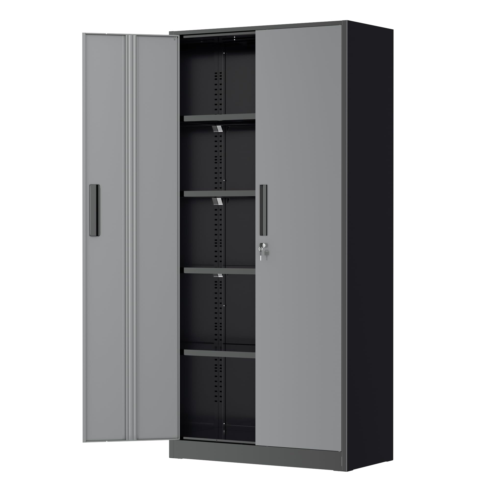 Greenvelly Metal Storage Cabinet, Locking Steel Garage Cabinets with Doors and Adjustable Shelves, Metal Tool Cabinets for Garage,Home Office,School (Black Grey)