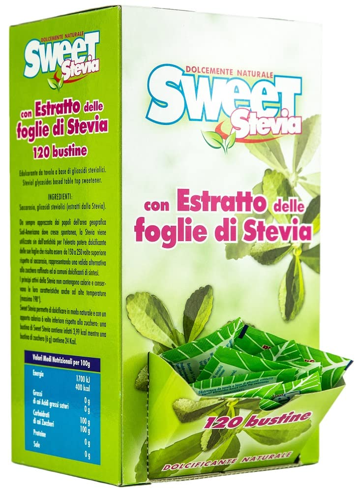 Stevia Natural Sweetener 120 Sachets of 1g | Sugar Substitute - Keto & Paleo Friendly | Made in Italy by Pinin Pero