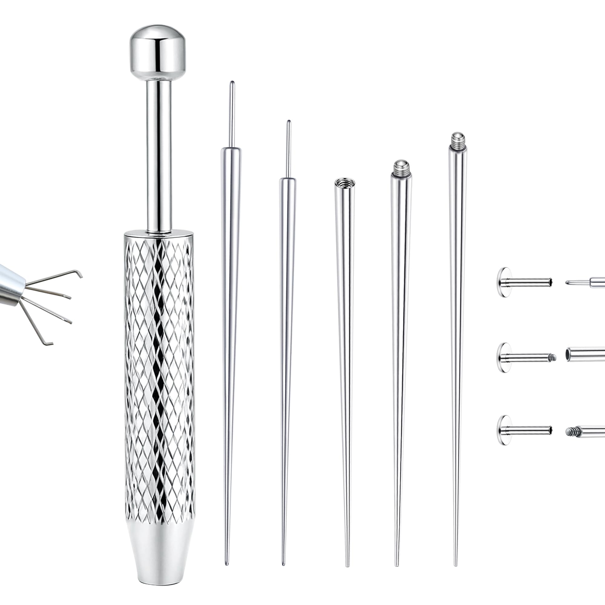 GEMQUEENPiercing Taper Ball Grabber Tool for Changing Jewelry - 14G 16G 18G 20G Stainless Steel Flat Back Earrings Applicator Tool Threadless Insertion Pin Thread Body Piercing Kit for Ear Nose LipClimeCo Certified