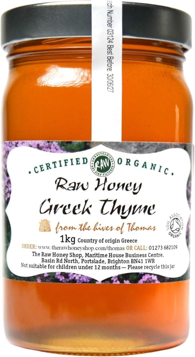 Thomas’ Raw Greek Wild Thyme Honey |Antibacterial |Pure Wilderness Honey |Unpasteurised |Single Origin |The Raw Honey Shop |(1kg)