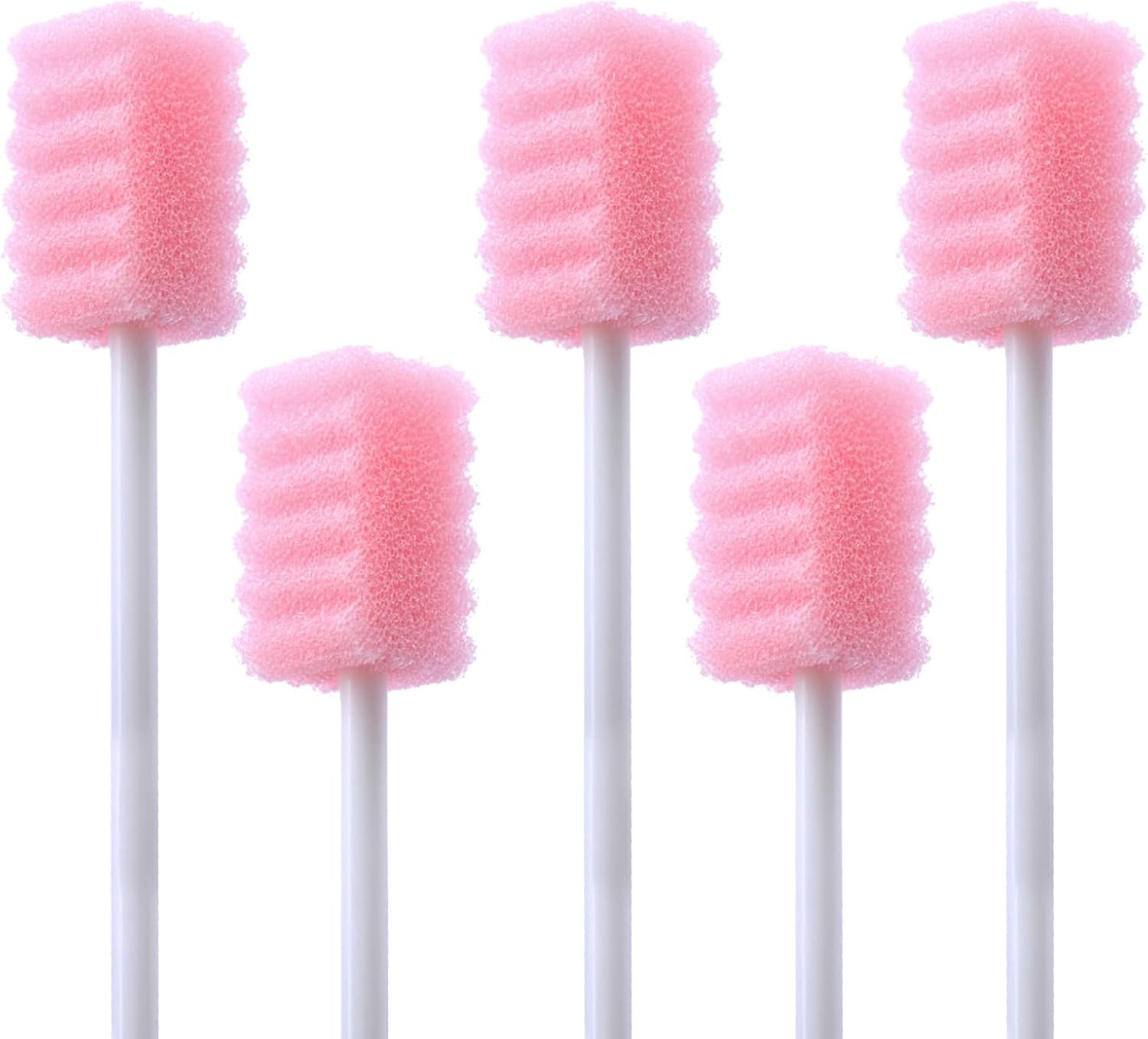 Photo 1 of 100 Pcs Disposable Mouth Swabs Sponge, BVN Oral Swabs, Oral Care Swabs Disposable, Mouth Swabs, Unflavored and Sterile Disposable Dental Swabsticks for Mouth Cleaning, Sawtooth-Shaped Pink.