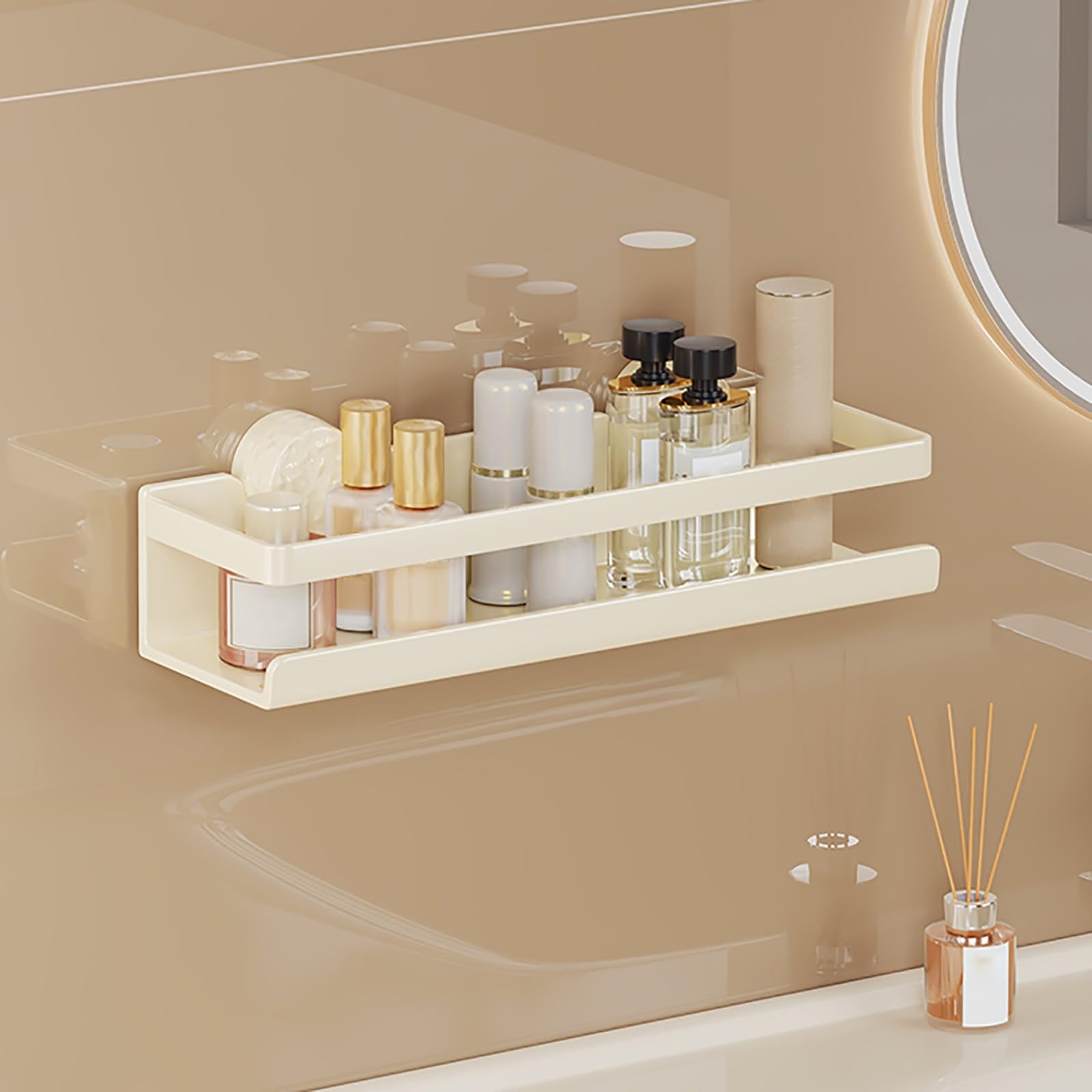 HTLTGBAM No-Punch Bathroom Storage Shelf White Anti-Rust Shower Caddy With Large Capacity High Load Capacity 50cm 19 7in