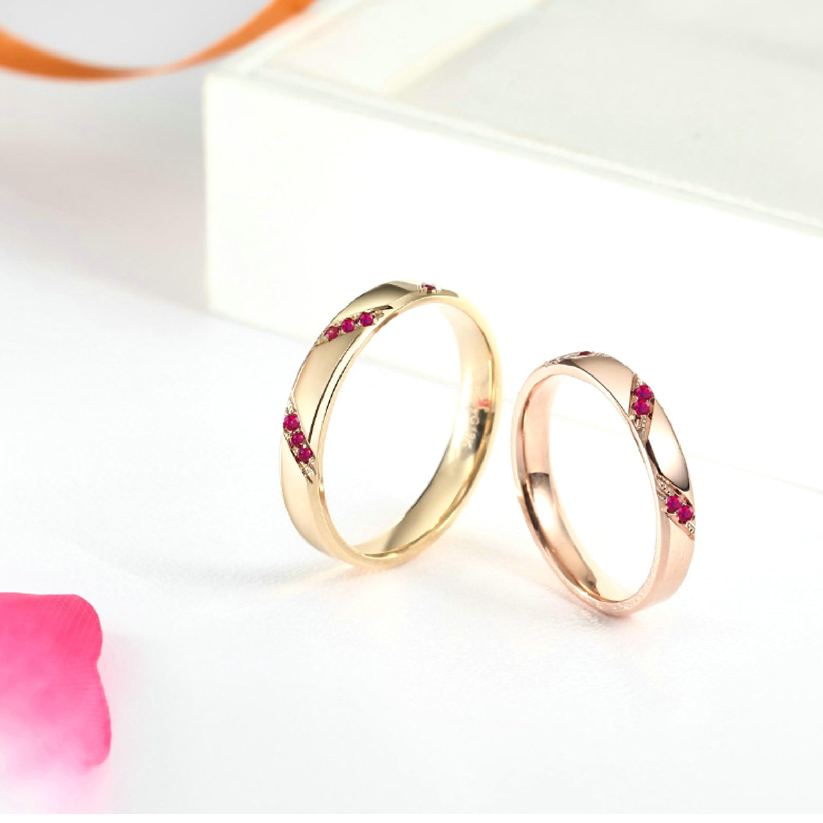 Frauen Ring Silber 925, Verlobungsring Damen Schlichter Streifen Design mit Rund Labor Erstellt Rubin Eheringe Hochzeitsringe Verlobungsringe Trauringe Rosegold