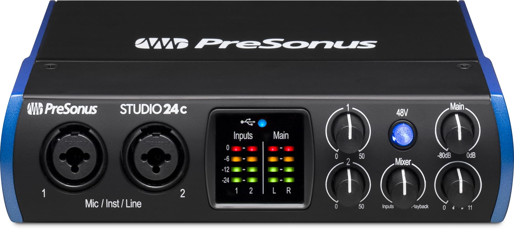 PreSonus Studio 24c, USB-C-Audio-Interface, für Aufnahme, Streaming, Podcasting mit Software-Bundle inklusive Studio One Artist, Ableton Live Lite DAW