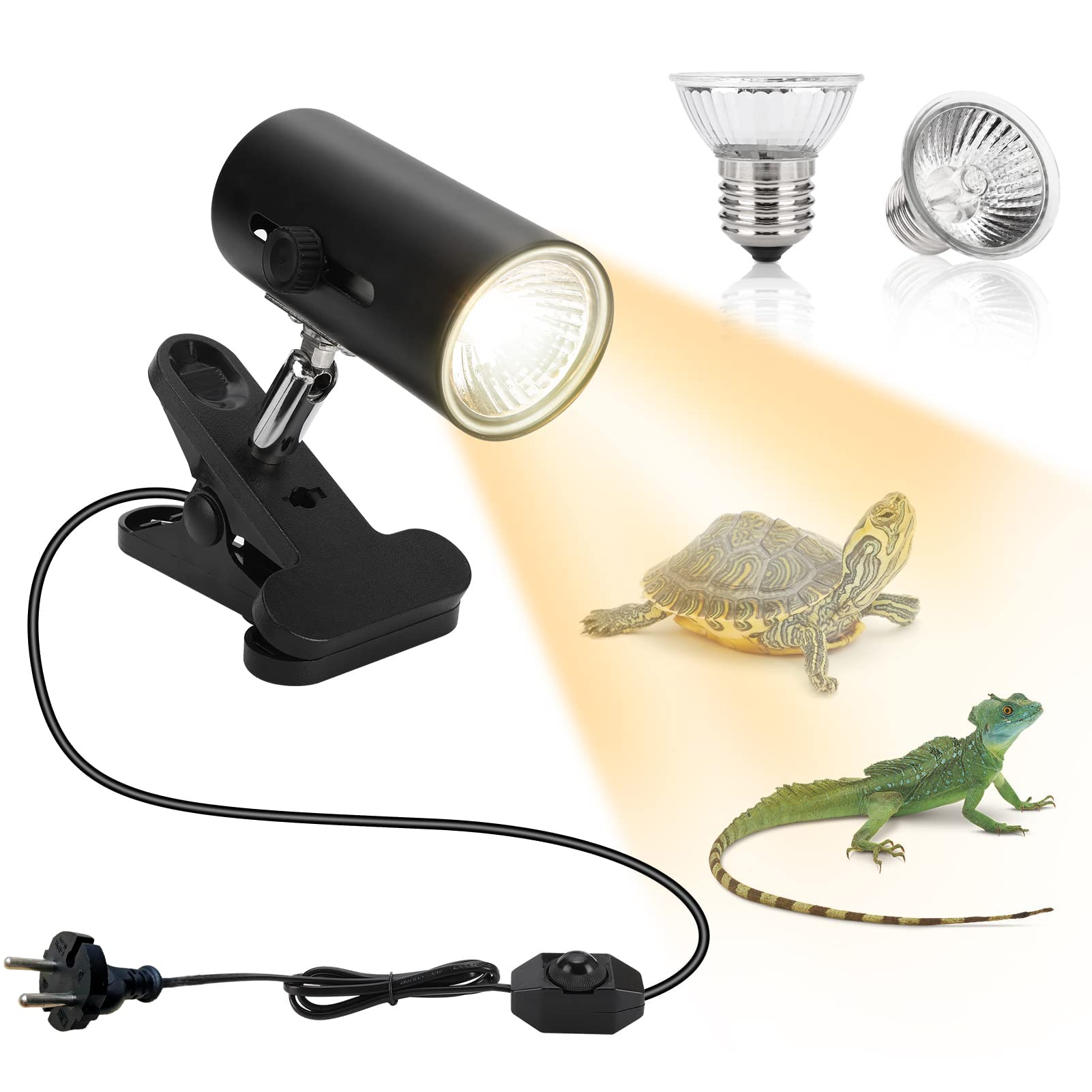 MAKINGTEC Tortoise Heat Lamp Basking Light for Reptiles, Turtle Light Holder with EU Plug 360° Rotating Reptile Heat Lamp with 3 UVA/UVB Reptile Heat Bulb, E27 Adjustable Brightness Reptile Clamp Lamp