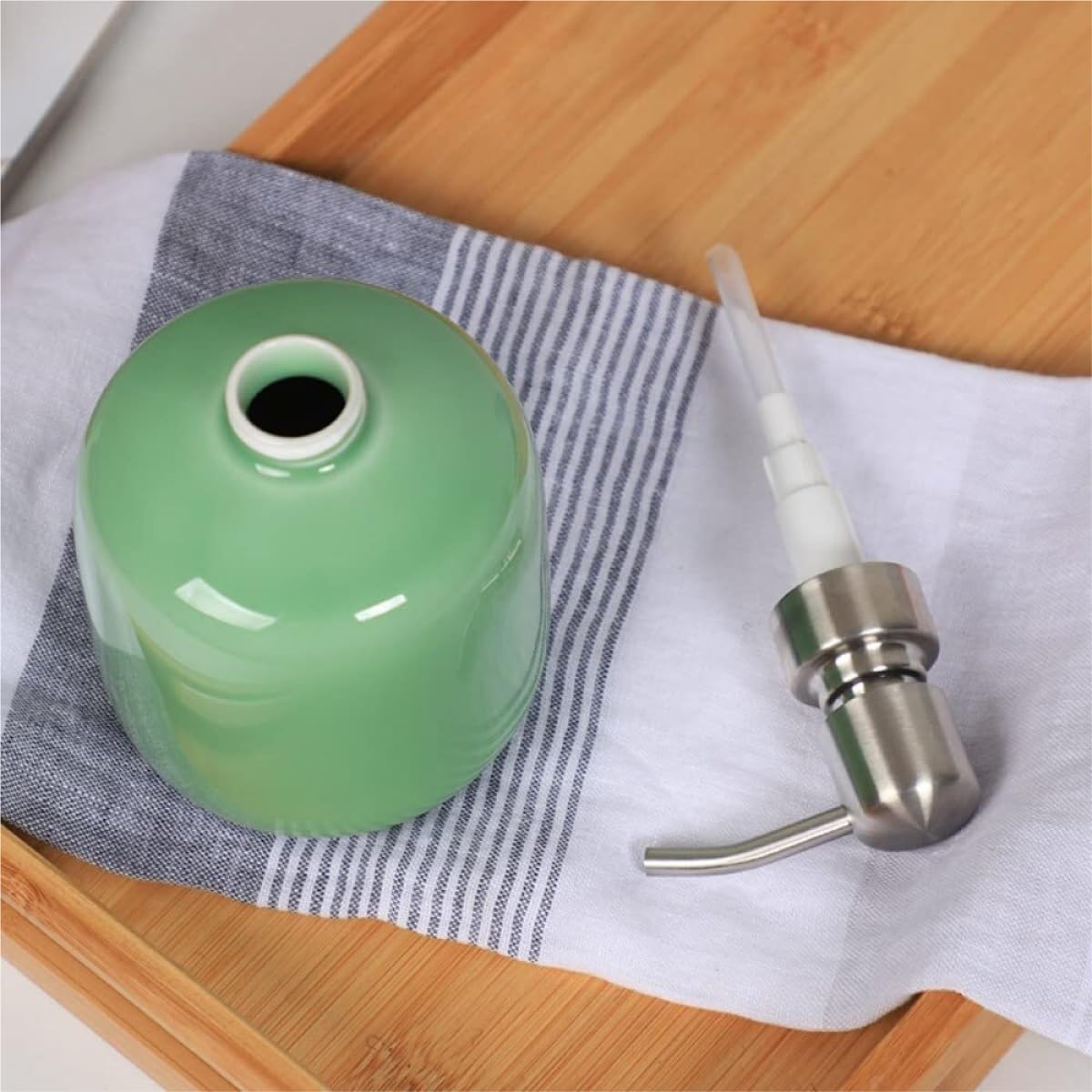 Dispensadores De Loción Jabón Dispensador de jabón líquido de cerámica de Porcelana, Botella rellenable, Decorativo(Blue)