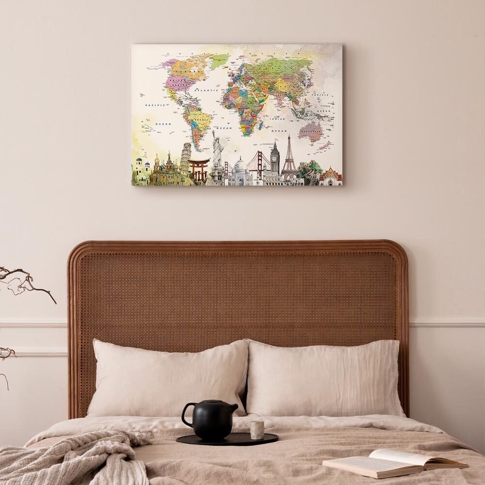 decomonkey Cuadro Lienzo Mapa del mundo D Abstracto 120x80 cm 1 pieza | Impresión sobre material tejido no tejido, decoración de cuadro de pared, gráfica fotográfica, para salón, Arquitectura