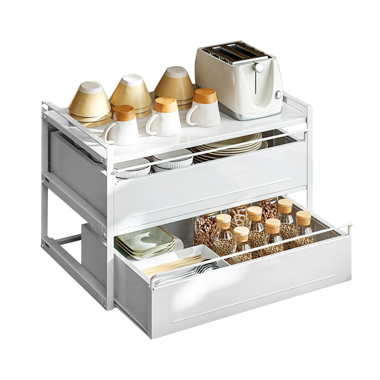 Étagère à micro-ondes à 2 niveaux avec tiroir pour cuisine compacte