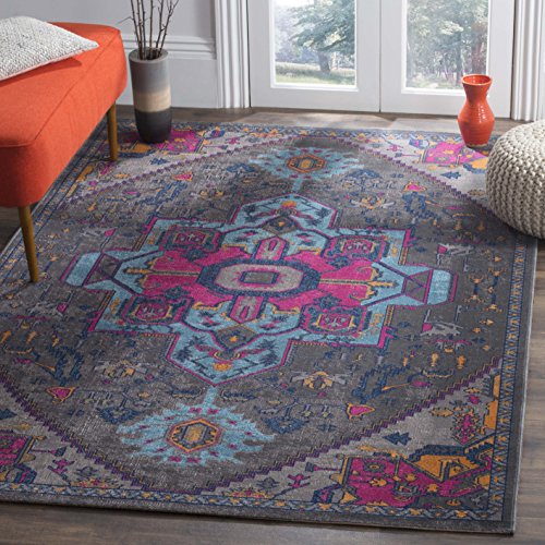 Safavieh Vintage Inspired Indoor Woven Rectangle Area Rug, Artisan Collection, ATN332, in Grey / Fuchsia