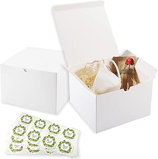 Frantis White Gift Boxes 20 Pack 5x5x3 inch Small Gift Boxes with Lids for Party Gift Boxes, Ornament Boxes, Christmas Gift Boxes, Wedding Boxes Easy to Assemble Gift Box with 24 Thank You Stickers