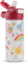 Kids Water Bottle, 600ml Rugged, Shatterproof, Leak Proof, BPA Free, One-Touch Opening, Easy to Clean, with Straw, Suitable for School and Outings (Rainbow)