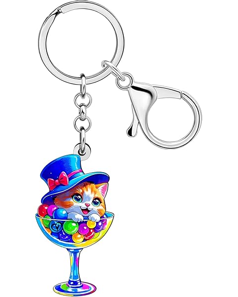 NEWEI Acrylic Cute Tabby Cat Keychain Key Ring Cat Gifts for Women Girls Mom Kitten Pet Lovers Car Keys Wallet Accessories