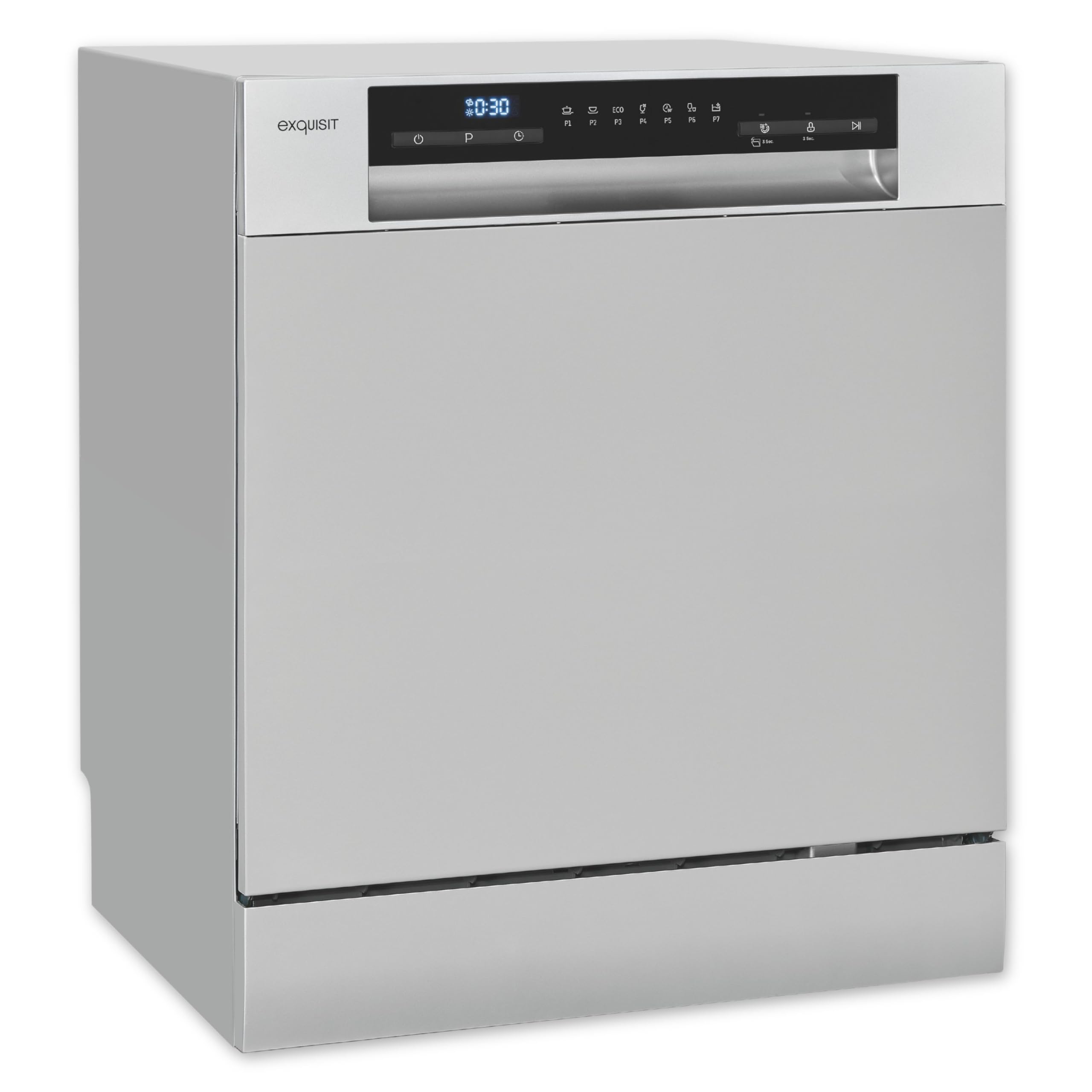 Exquisit Zmywarka stołowa GSP508-030D srebrna | zmywarka 55 cm wolnostojąca | mała zmywarka do naczyń 8 rozmiarów | zmywarka stołowa wyświetlacz LED