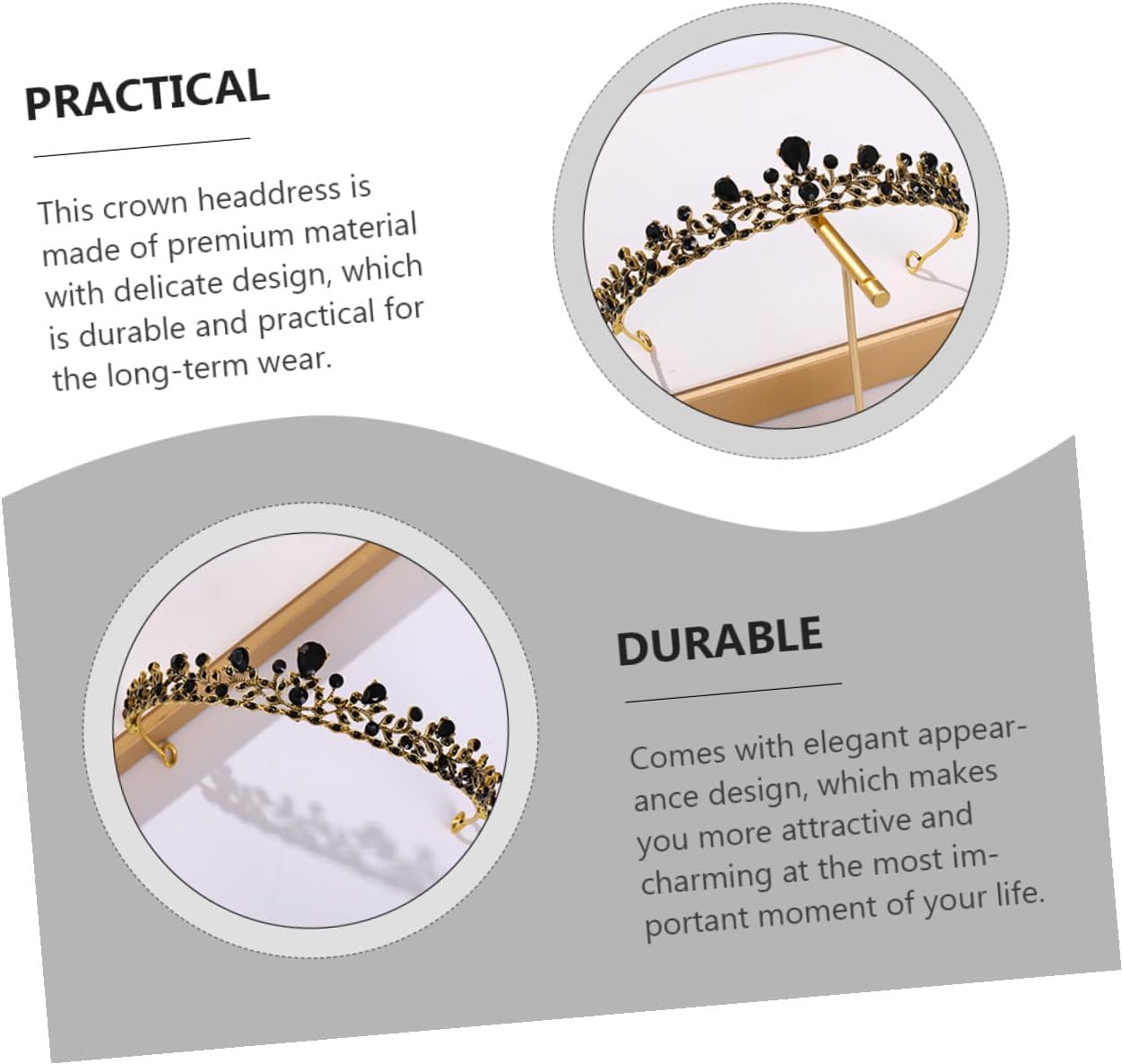 Elegant Dark Gem Baroque Style Bride Tiara Wedding Crown Headdress Bridal Hair Accessory for Women Girl Ceremony