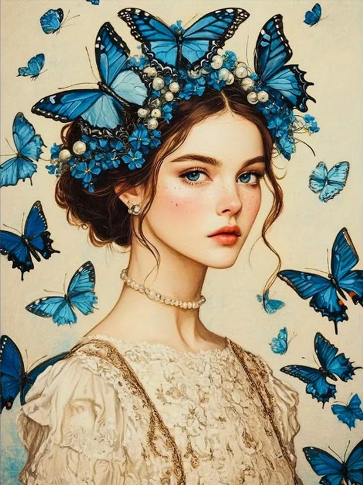 Renqidian Pre Printed Cross Stitch Kits Woman and Butterfly 11CT Stamped Embroidery Kit DIY Needlework Art for Adults Beginners Home Decor（40x50 cm）
